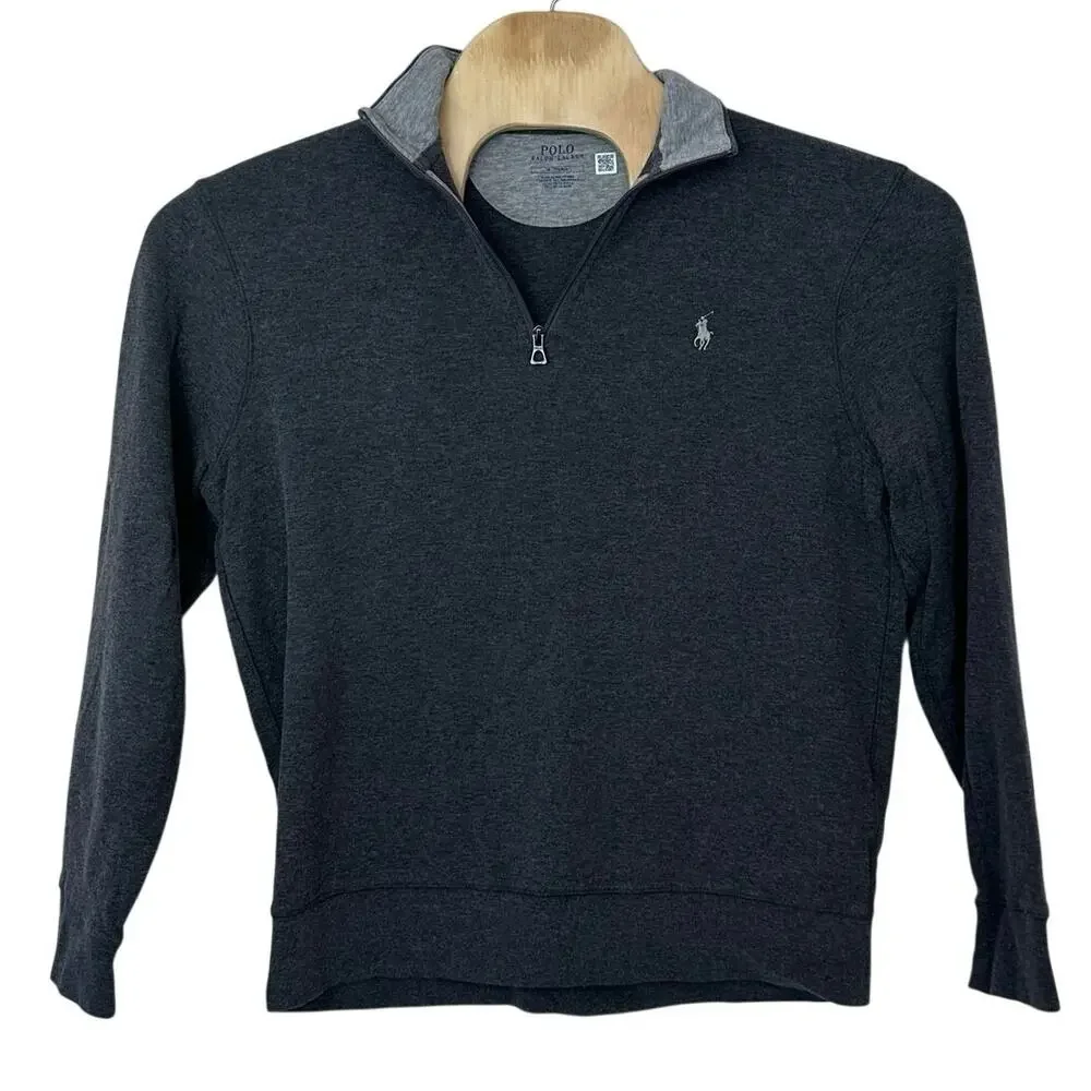 Polo Ralph Lauren Mens Luxury Jersey Quarter 1/4 Zip Pullover Size M Preppy Gray